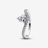 Wavy Pavé Heart - White & Silver - Pandora Ring