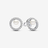 Halo Pavé Treated Freshwater Cultured Pearl Stud Earrings | Pandora