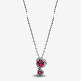 Red Double Heart - Silver - Pandora Necklace