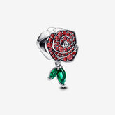 Nature - Red Rose in Bloom - Silver - Pandora Charms