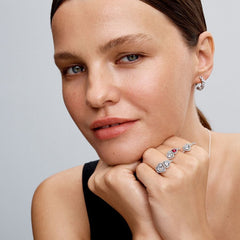 Sparkling Hearts - White & Silver - Pandora Ring