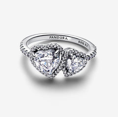 Sparkling Hearts - White & Silver - Pandora Ring