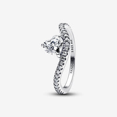 Wavy Pavé Heart - White & Silver - Pandora Ring