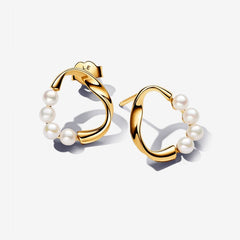 Circle - Cultured Pearl - Gold - Pandora Earrings