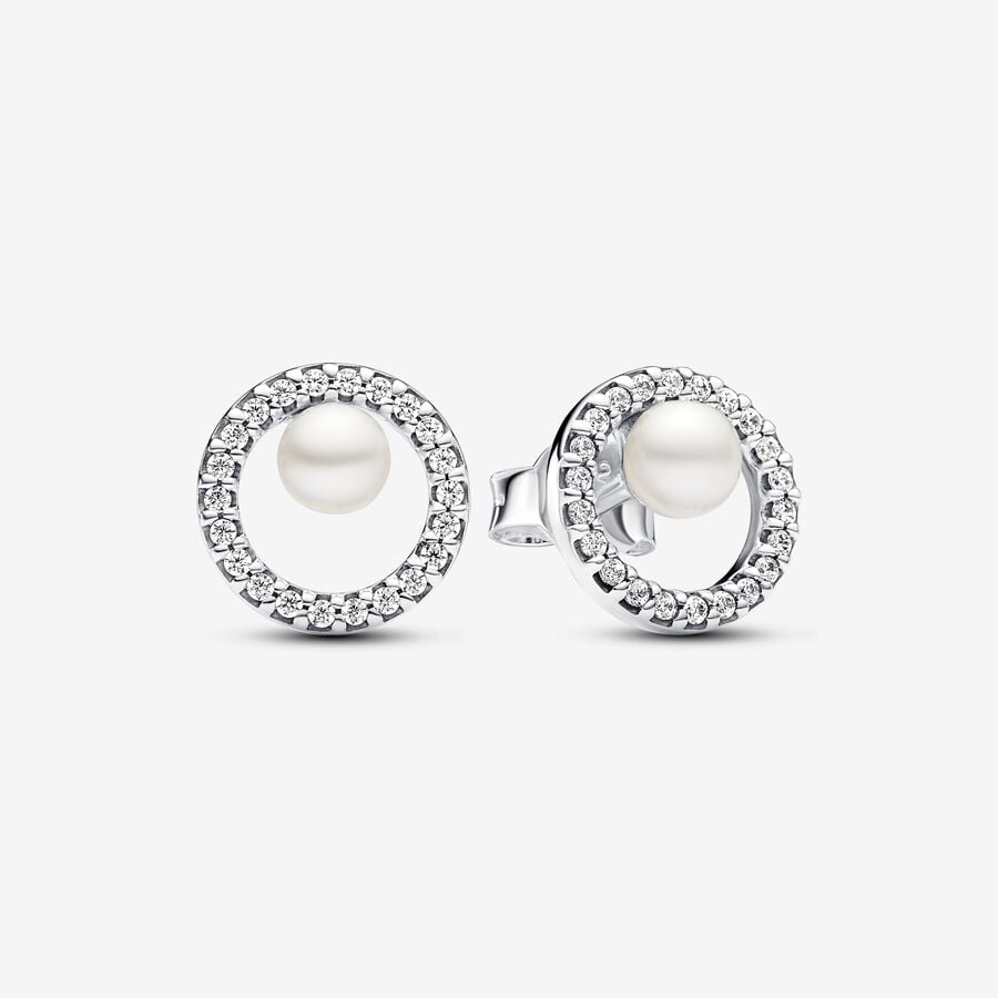 Halo Pavé Treated Freshwater Cultured Pearl Stud Earrings | Pandora