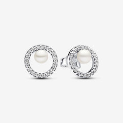 Halo Pavé Treated Freshwater Cultured Pearl Stud Earrings | Pandora