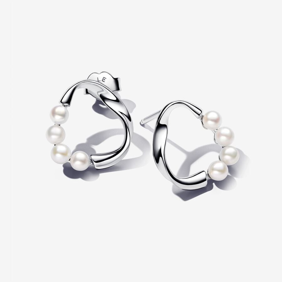 Circle - Cultured Pearl - Silver - Pandora Earrings