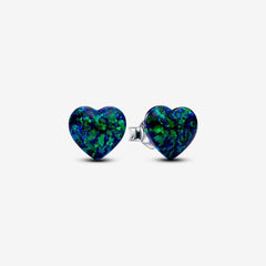 Heart - Opalescent Green - Silver - Pandora Earrings