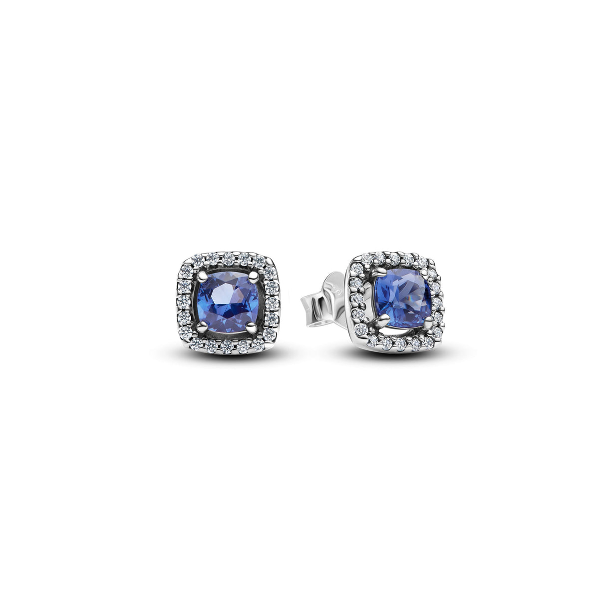 Blue Square Halo - Silver - Pandora Earrings