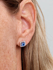 Blue Square Halo - Silver - Pandora Earrings