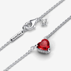 Halo - Red Heart - Silver - Pandora Necklace