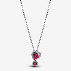 Red Double Heart - Silver - Pandora Necklace