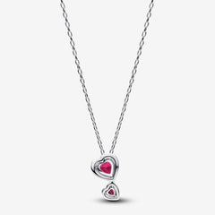 Red Double Heart - Silver - Pandora Necklace