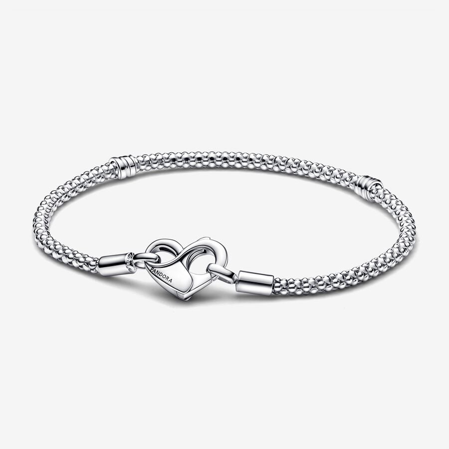 Studded Mesh Bracelet with Heart Clasp | Pandora