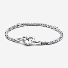 Studded Mesh Bracelet with Heart Clasp | Pandora
