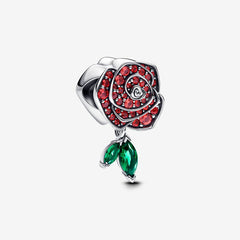 Nature - Red Rose in Bloom - Silver - Pandora Charms