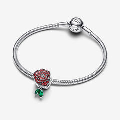 Nature - Red Rose in Bloom - Silver - Pandora Charms